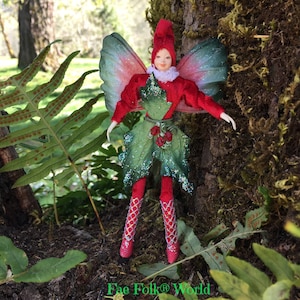 Elf Fairy Doll - MISTLETOE - Posable Art Doll - Unique Handmade Fairies - Fae Folk® Fairies - Collectible Fairy Ornaments - Christmas Elf