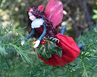 Fairy Doll - HOLLY - Posable Art Doll - Unique Handmade Fairies - Fae Folk® Fairies - Collectible Fairy Ornaments - Christmas Fairy