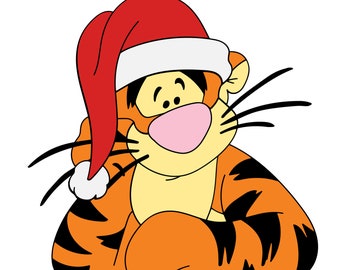 Digital - Tigger wearing a Santa hat SVG, ai, png and jpg - T-Shirts, Scrapbooking, cups and more!  Be sure to Smile!