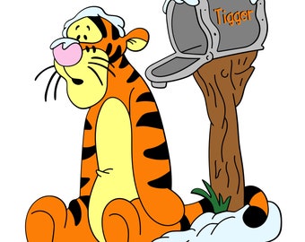 Digital - Tigger in front of Mailbox SVG, ai, png and jpg - T-Shirts, Scrapbooking, cups and more!  Be sure to Smile!