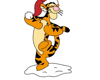 Digital - Tigger happy wearing a Santa hat SVG, ai, png and jpg - T-Shirts, Scrapbooking, cups and more!  Be sure to Smile!