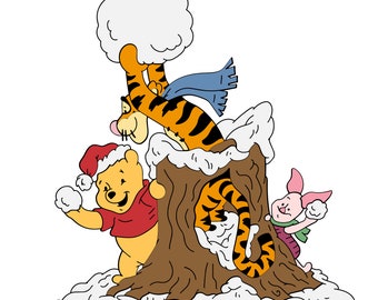 Digital - Pooh Tigger and Piglet Snowball Fight SVG, ai, png and jpg - T-Shirts, Scrapbooking, cups and more!  Be sure to Smile!