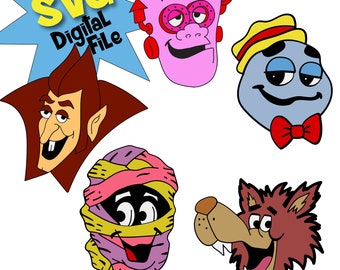 Digital -Monster Cereal Characters, Count Chocula, Boo Berry, Franken Berry, Mummy, Frute Brute SVG, jpg, png, ai - Great for Halloween