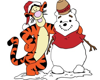 Digital - Tigger with a Pooh Snowman SVG, ai, png and jpg - T-Shirts, Scrapbooking, cups and more!  Be sure to Smile!