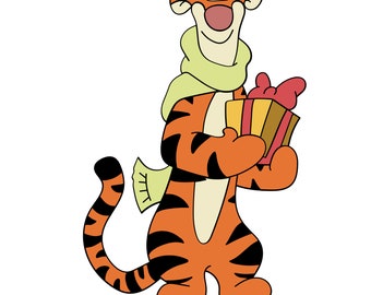Digital - Tigger holding a gift SVG, ai, png and jpg - T-Shirts, Scrapbooking, cups and more!  Be sure to Smile!