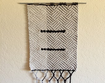 White with Bars - Geometric Woven Wall Hanging Tapestry Art Decor Textile Handwoven Macrame - Geometric Minimalist Eclectic Modern