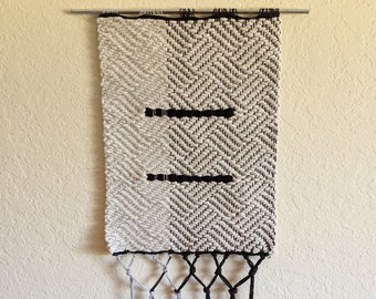 White with Bars - Geometric Woven Wall Hanging Tapestry Art Decor Textile Handwoven Macrame - Geometric Minimalist Eclectic Modern