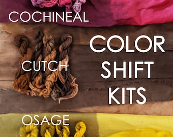 Natural Dye Color Shift Kit - Choose from 2 Color Palettes - Cochineal Pink to Fuschia OR Cutch Caramel to Brown-Learn Natural Dye Process