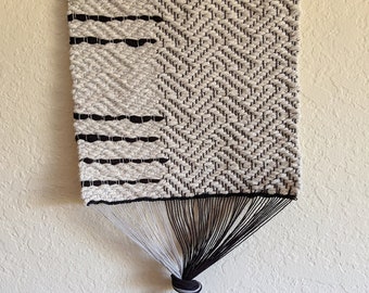 White with Stripes - Geometric Woven Wall Hanging Tapestry Art Decor Textile Handwoven Macrame - Geometric Minimalist Eclectic Modern