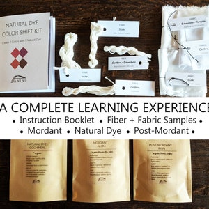 Natural Dye Color Shift Kit - Choose from 2 Color Palettes - Cochineal Pink to Fuschia OR Cutch Caramel to Brown-Learn Natural Dye Process afbeelding 4