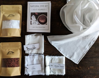 DYE-YOUR-OWN 100% Classic Silk Scarf - Learn to Natural Dye Kit - Annatto,Cutch,Cochineal,Henna,Madder,Osage,Sandalwood,Mordant - Diy Craft