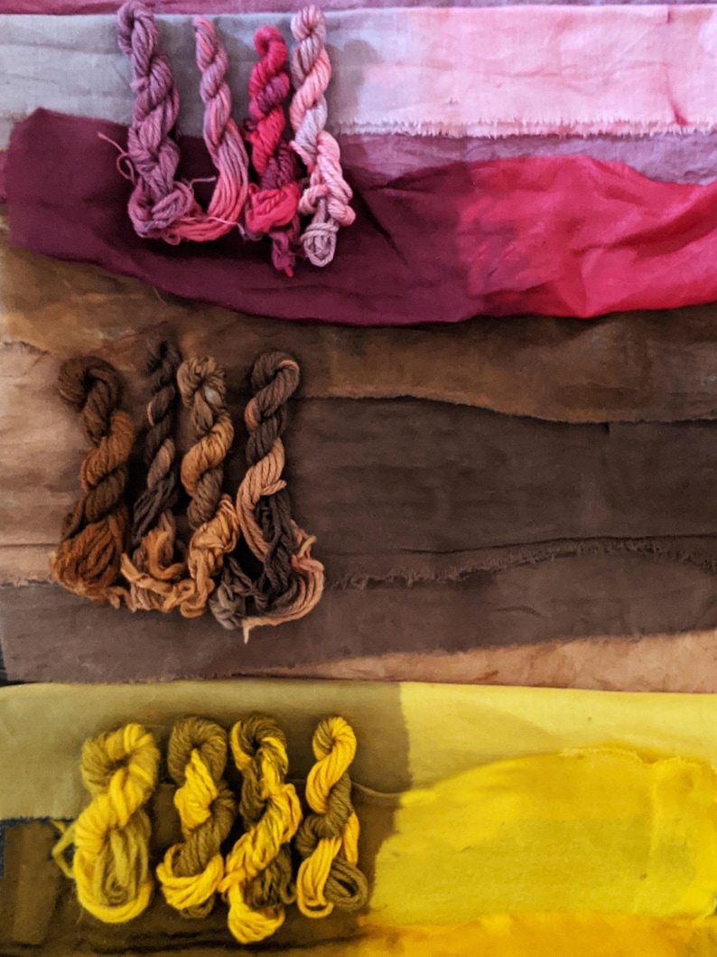 Natural Dye Color Shift Kit - Choose from 2 Color Palettes - Cochineal Pink to Fuschia OR Cutch Caramel to Brown-Learn Natural Dye Process afbeelding 1