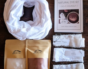 DYE-YOUR-OWN Cotton Infinity Scarf - Learn to Natural Dye Intro Kit -Annatto,Cutch,Cochineal,Henna,Madder,Osage,Sandalwood,Mordant-Diy Craft
