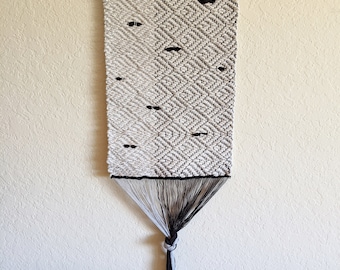 Black and White - Geometric Woven Wall Hanging Tapestry Art Decor Textile Handwoven Macrame - Geometric Minimalist Eclectic Modern