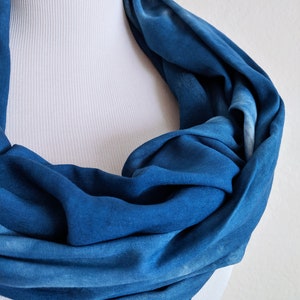Faded Denim - Rayon Infinity Scarf & Wrap-Natural Plant Dye-Womens Scarves Cowl Hood Tube Snood-Boho Minimalist Summer Spring Gift for Women
