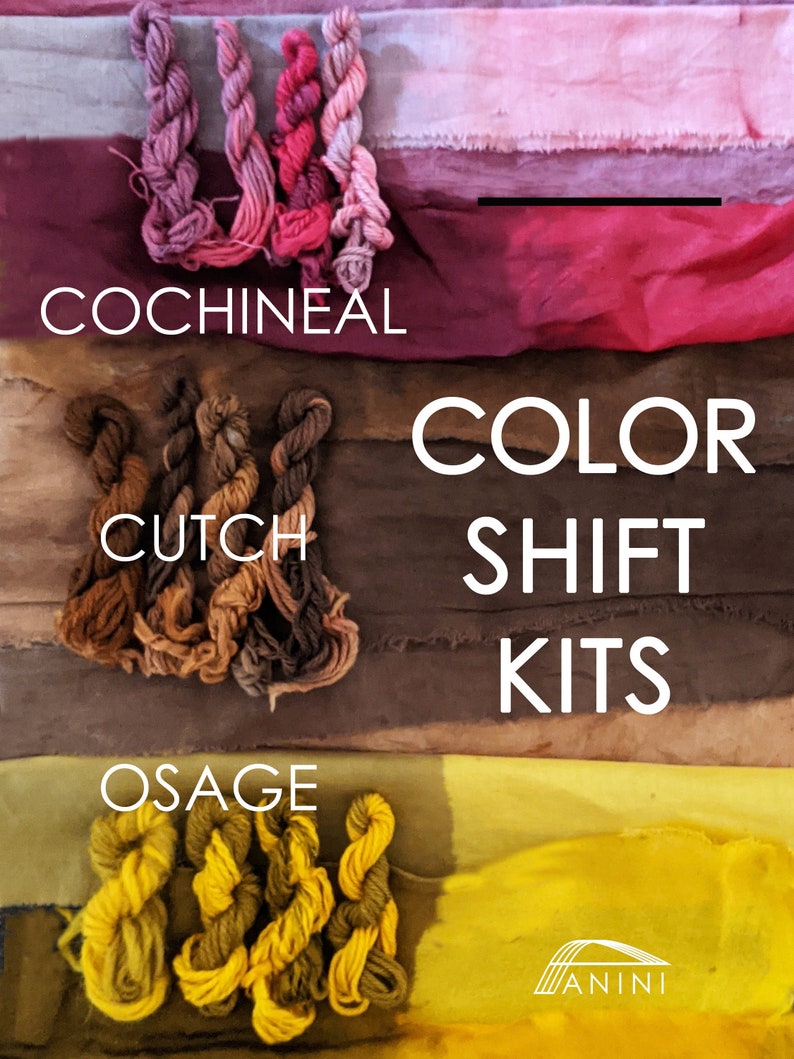 Natural Dye Color Shift Kit - Choose from 2 Color Palettes - Cochineal Pink to Fuschia OR Cutch Caramel to Brown-Learn Natural Dye Process afbeelding 2
