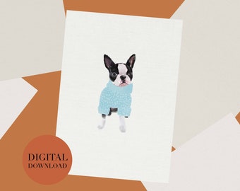 Printable Frenchie Dog Birthday Greeting Card Instant Digital Download ...