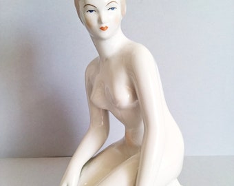 Vintage Hungarian Aquincum porcelain nude lady girl figurine stamped hand paint
