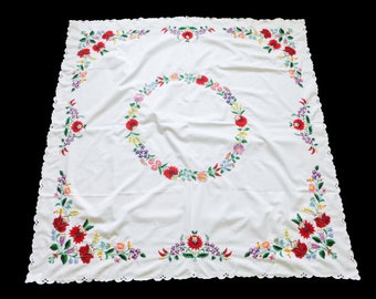 Handembroidered large tablecloth ,Hungarian Kalocsa doily for dining tables FREE SHIPPING