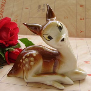 Vintage porcelain animal figurine,fawn baby,handpainted