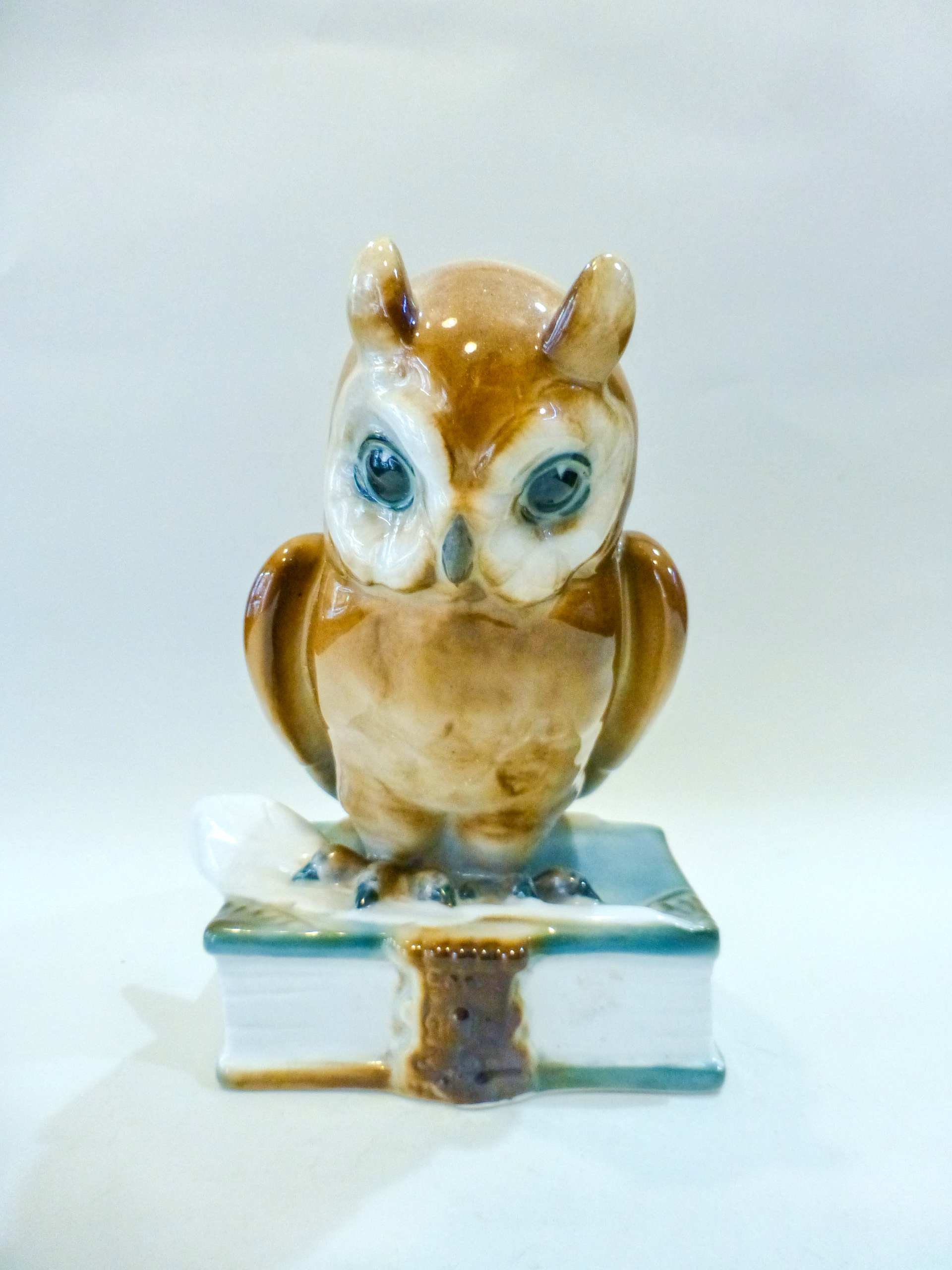 Vintage Zsolnay Porcelain Owl Statue: Reading Figurine