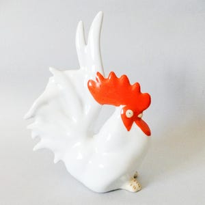 Vintage  porcelain bird  figurine,white rooster,hand painted FREE SHIPPING WORLDWIDE