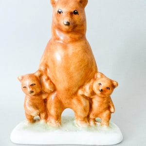 Bear family statuette,Vintage Hungarian  porcelain animal figurine,bear,bear mum with cubs FREE SHIPPING WORLDWIDE