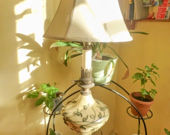 Antique large art nouveau Leviton table lamp w.bronze flower applique FREE SHIPPING