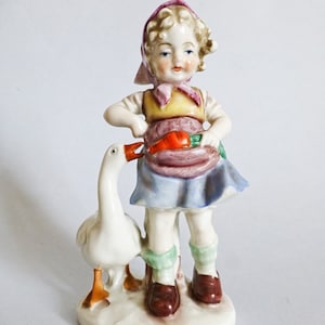 Vintage German  porcelain girl with goose,little girl figurine