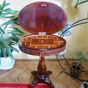 Antique  Mahogany Sewing Table ,working table 19th C. antique  furniture ,round table FREE SHIPPING WORLDWIDE