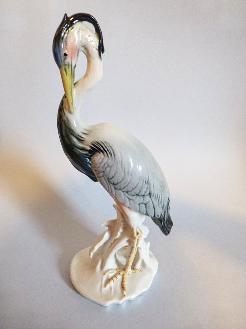 Large Vintage German Karl Ens fine porcelain bird figurine,crane,heron,Ens statue,hand painted,stamped