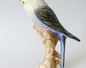 Vintage blue parrot,Hungarian porcelain bird  figurine,,hand painted lorry statuette FREE SHIPPING