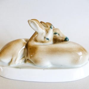 Vintage Zsolnay Porcelain Fawn Couple Figurine - Hand Painted Hungarian Art