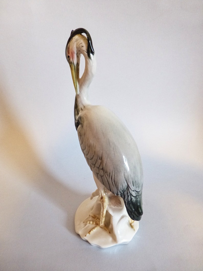 Large Vintage German Karl Ens fine porcelain bird figurine,crane,heron,Ens statue,hand painted,stamped