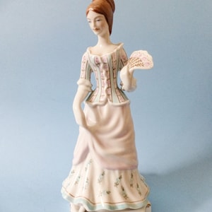 Vintage Hungarian Hollohaza porcelain figurine, baroque lady with fan FREE SHIPPING WORLDWIDE