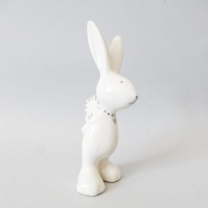 Vintage Hand-Painted Porcelain Bunny Figurine with Flower