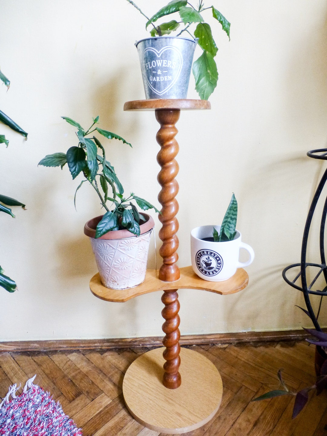 Vintage Wooden Plant Table, Flower Pot Holder, Mid Century Plant Stand ...