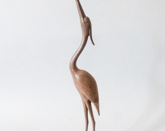 Handcarved Crane Bird Wood Figurine, mid century modern decor FREE SHIPPING