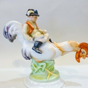 Herend figurine,boy riding a rooster,Antique ,Hungarian Herend porcelain fairy tale character  FREE SHIPPING