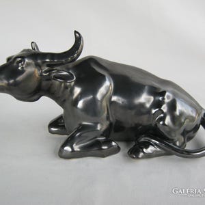 Stara porcelanowa figurka zwierzęcia, bawół afrykański, ceramika