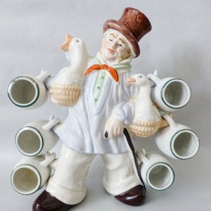 Set da shot Palinka in ceramica vintage: brocca dipinta a mano a forma di uomo, articoli da bar