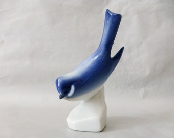 Vintage Hungarian Zsolnay porcelain bird figurine,blue tit,titmouse  FREE SHIPPING+ Gift Jewelry