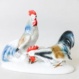 Large rooster figurine,Vintage fighting roosters, porcelain bird figurine FREE SHIPPING WORLDWIDE