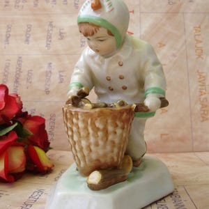 Large,Vintage,Hungarian, ZSOLNAY porcelain child w.basket FREE SHIPPING