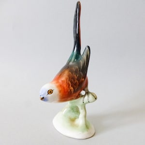 Vintage Hungarian  porcelain bird  figurine,red bird statuette,handpainted FREE SHIPPING