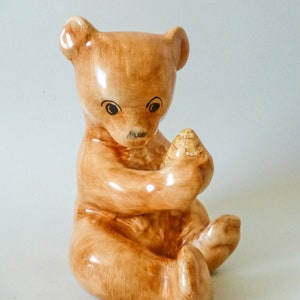 Vintage Hungarian  porcelain animal figurine,bear,bear cub w.honeycomb,1970s FREE SHIPPING