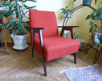 Mid Century Modern Red armchair for living room + GIFT JEWELRY+ Gift Jewelry