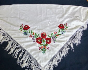 Large +gift jewelry silk shawl ,Handmbroidered wrap,Hungarian embroidered wrap FREE SHIPPING