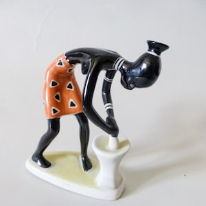 Vintage Hungarian Hollohaza art deco style porcelain ,African women,washerwoman FREE SHIPPING