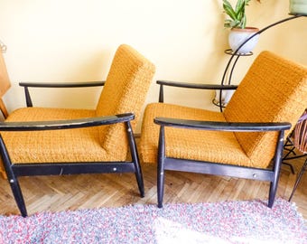 Vintage mid-century armchair,solid beech wood, original design lounge armchair
